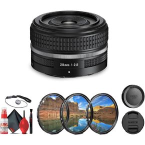 Nikon NIKKOR Z-Mount 28mm f/2.8 (SE) Ultra-Compact and Lightweight FX-Format Retro-Styled Lens (20110) + Cleaning Kit + Lens Filter Kit + Lens Cap (Renewed)