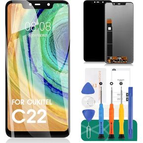 for Oukitel C22 Screen Replacement for Oukitel C22 LCD Display Kits for Oukitel C22 Touch Screen Digitizer Assembly Replacement Repair Parts 5.86" Black