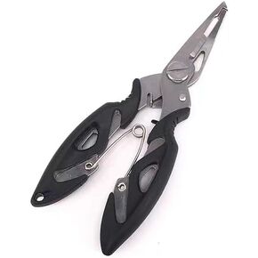 DeepCrush Fishing Pliers, Saltwater, Stainless Steel, Multi-Function, Anti-Corrosion, 4.9-Inch, with Sheath and Lanyard, Fishing Gifts for Men (Black)