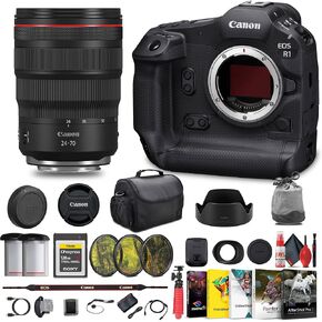 Canon EOS R1 Mirrorless Camera - 24MP, Full-Frame Stacked BSI CMOS Sensor RF 24-70mm f/2.8L Lens + 128GB CFexpress Card + Bag + Photo Editing Software + LPE-19 Battery + More (Renewed)