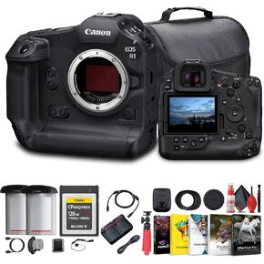 Canon EOS R1 Mirrorless Camera - 24MP, Full-Frame Stacked BSI CMOS Sensor + 128GB CFexpress Card + Bag + Photo Editing Software + LPE-19 Battery + Flex Tripod + Cleaning Kit + More (Renewed)