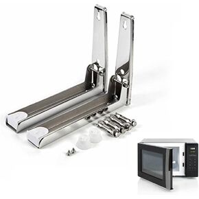 Yosoo 1 Pair of Stainless Steel Microwave Oven Stands, Sturdy Folding Extendable Wall Mount Brackets – Silver