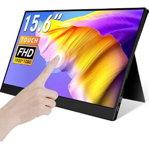ELECROW Portable Monitor Touchscreen - 15.6 Inch Touch Screen Monitor FHD IPS 10-Point Touch USB C Travel Monitor for Laptop w/Protective Cover & Speakers