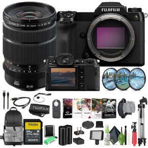 Fujifilm GFX 100S II Mirrorless Medium Format Camera Body Bundle with Fuji filmGF 20-35mm f/4 R WR Lens + 64GB SF-M Tough UHS-II SDXC Memory Card + Flexible Vlogging Tripod + More Accessories
