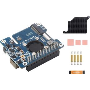 POE M.2 HAT+ Expansion Board Combines Power Over Ethernet POE HAT and PCIe to M.2 Adapter for Raspberry Pi 5, Support IEEE 802.3af/at Network Standard and M.2 NVME Hard Drives of 2230/2242 Size