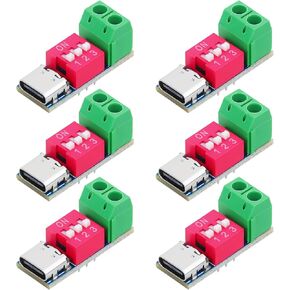 6 Pcs USB-C PD Trigger Board PD3.0/2.0 BC1.2 Fast Charging Protocols Adjustable Voltage 5V/9V/12V/15V/20V USB Type-C PD Trigger Module