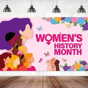 Women's History Month Decorations Backdrop, Large 71" X 43" Womens History Month Banner for Classroom, March National Womens History Month Decor Backdrop Banner with Metal Grommets for Home Pink