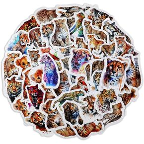 50 Pcs Cheetah Stickers, African Leopard Vinyl Waterproof Stickers Jungle Cheetah Stickers Nature Wildlife Cheetah Stickers for Scrapbooks Laptops Water Bottles Journals Birthday Party Favors