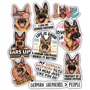 (10pcs) German Shepherd Stickers German Shepherd Decals German Shepherd Mom Gift Dog Lover Funny Gifts Multiple Different Design, Waterproof, UV- Resistant, Suitable for Tumbler, Laptop, Car, Truck