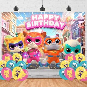 Super Kitties Birthday Party Backdrop Photo Background Cute Cartoon Cats Birthday Party Decorations Banner Super Kitties Girls Theme Photography Backdrop