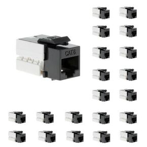 20-Pack Cat6 RJ45 110 Type Keystone Jack, Punchdown Termination, Dual T568A and T568B Wiring Options, Four-By-Four Termination Layout, Interchangeable With Many Industry Brands, Black