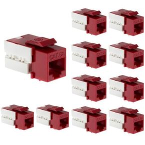 10-Pack Cat6A RJ45 110 Type Keystone Jack, Punchdown Termination, Dual T568A and T568B Wiring Options, Four-By-Four Termination Layout, Interchangeable With Many Industry Brands, Red