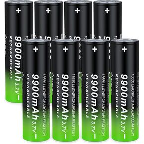 18650 Rechargeable Battery 8 Pack 3.7V 9900mAh Large Capacity for Flashlights, Headlamps, Doorbells, Toys, etc (Flat Top)