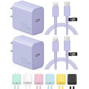 Novobit iPhone Charger Fast Charging 10FT 20W USB C Charger Block Super Fast Charger Cable Compatible with iPhone14/14 Pro Max/13/13Pro/12/12 Pro/11,iPad(Purple
