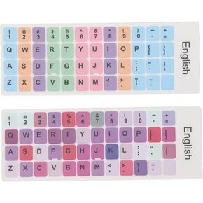 2Pcs PVC English Keyboard Replacement Letter Stickers, Colorful Background and Black Lettering, for 10-17inch Desktop Laptops(E)