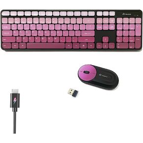 Wireless Keyboard and Mouse Combo - 2.4G Wireless, Rechargeable, Quiet, Cute Colorful, Full-Sized, 3 DPI Adjustable Mouse, for Computer, Laptop, PC, Mac (Gradient Pink)