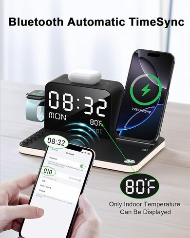 7 in 1 Wireless Charging Station, Fast Charger Station with Dual Phone, Bluetooth TimeSync, Temperature, Touch Night Light,33W Adapter for Phone 16/15/14/13/12 All Series & iWatch in Saudi Arabia