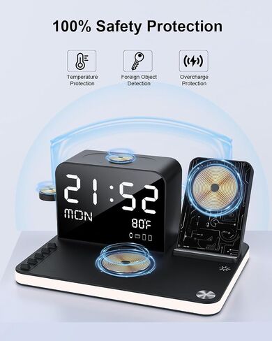 7 in 1 Wireless Charging Station, Fast Charger Station with Dual Phone, Bluetooth TimeSync, Temperature, Touch Night Light,33W Adapter for Phone 16/15/14/13/12 All Series & iWatch in Saudi Arabia