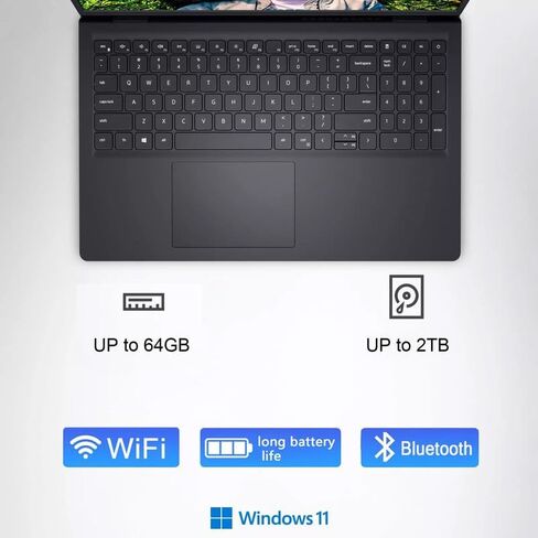 Dell Inspiron 15 3520 Business Labtop ، 15.6 "FHD ، Intel Core I7-1255U ، 64GB RAM ، 2TB SSD ، Numeric Keypad ، قارئ بطاقة SD ، كاميرا الويب ، Bluetooth ، Wi-Fi ، Windows 11 Pro ، Carbon Black in Saudi Arabia