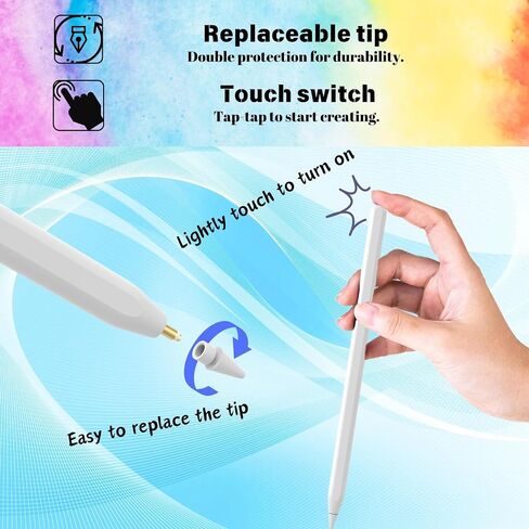 Stylus Pencil 6C for Apple iPad 2018-2024, Palm-Rejection, Tilt Sensitivity, Bluetooth Battery Display, Magnetically Charges, Stylus Pen for iPad, iPad Pro, iPad Air, iPad Mini in Saudi Arabia