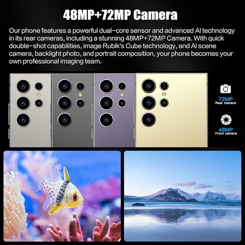 هاتف C24 Ultra Unlocked ، 8GB+256GB MEMORY Android 14.0 الهاتف الذكي ، 6.8 "HD الهاتف الخليوي ، 6800mAh Battey/Octa Core CPU/Face ID/GPS/Dual Sim 5G الهاتف (أسود) in Kuwait