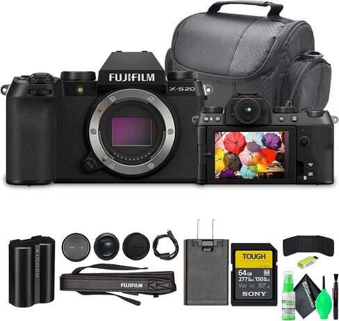 Fujifilm X -S20 Professional Compact Digital Mirrorless Camera Body - حزمة أسود مع 64 جيجا بايت UHS -II SDXC CARD in Kuwait