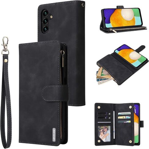 LBYZCASE Case for Galaxy A14 5G(2023) with Card Slots,Durable Flip Folio Kickstand Magnetic Closure Leather Zipper Wallet Wrist Strap Women Men Case Cover for Samsung Galaxy A14 5G (Black) in Saudi Arabia