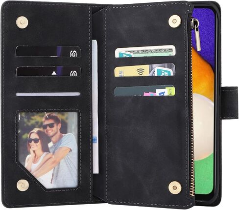 LBYZCASE Case for Galaxy A14 5G(2023) with Card Slots,Durable Flip Folio Kickstand Magnetic Closure Leather Zipper Wallet Wrist Strap Women Men Case Cover for Samsung Galaxy A14 5G (Black) in Saudi Arabia