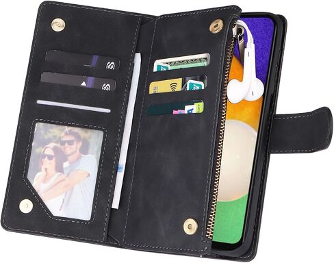 LBYZCASE Case for Galaxy A14 5G(2023) with Card Slots,Durable Flip Folio Kickstand Magnetic Closure Leather Zipper Wallet Wrist Strap Women Men Case Cover for Samsung Galaxy A14 5G (Black) in Saudi Arabia
