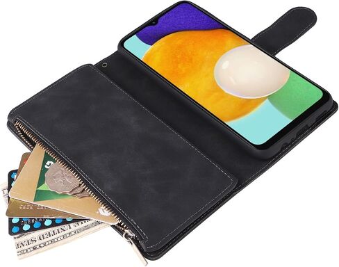 LBYZCASE Case for Galaxy A14 5G(2023) with Card Slots,Durable Flip Folio Kickstand Magnetic Closure Leather Zipper Wallet Wrist Strap Women Men Case Cover for Samsung Galaxy A14 5G (Black) in Saudi Arabia