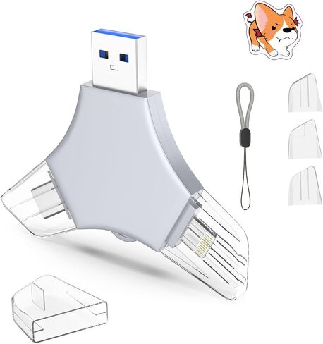 محرك أقراص USB 3.0 فلاش 64 جيجابايت لجهاز iPhone ، 3in1 عصا تخزين حارس مرمى الصور الخارجي لالتقاط الصور/الفيديو/البيانات الاحتياطية ، v4.01 محركات الإبهام عالية السرعة لأجهزة iPhone/iPad/Android/PC - الحجر الرملي in Kuwait