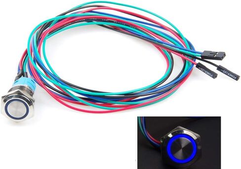 16mm Chassis Metal Button Switch with 100cm 3.3FT Extension Cable Red Yellow Blue Green LED for DIY Computer and Restart Switch (Blue Ring) in Kuwait
