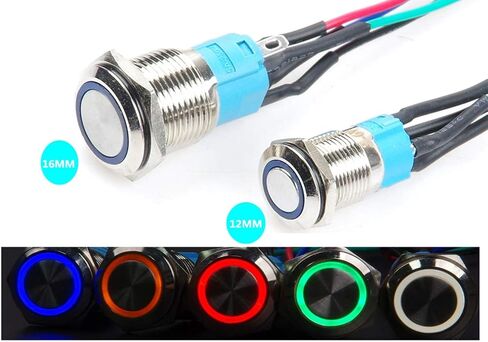 16mm Chassis Metal Button Switch with 100cm 3.3FT Extension Cable Red Yellow Blue Green LED for DIY Computer and Restart Switch (Blue Ring) in Kuwait