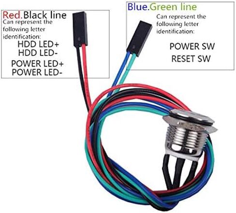 16mm Chassis Metal Button Switch with 100cm 3.3FT Extension Cable Red Yellow Blue Green LED for DIY Computer and Restart Switch (Blue Ring) in Kuwait