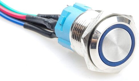 16mm Chassis Metal Button Switch with 100cm 3.3FT Extension Cable Red Yellow Blue Green LED for DIY Computer and Restart Switch (Blue Ring) in Kuwait