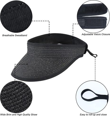 Women Straw Sun Visor Hat Wide Brim Foldable Summer UV Protection Beach Cap Packale Hats in Saudi Arabia