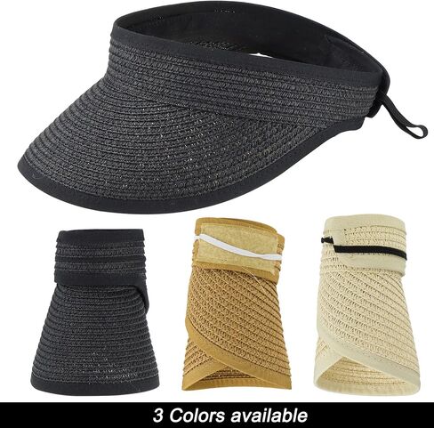 Women Straw Sun Visor Hat Wide Brim Foldable Summer UV Protection Beach Cap Packale Hats in Saudi Arabia