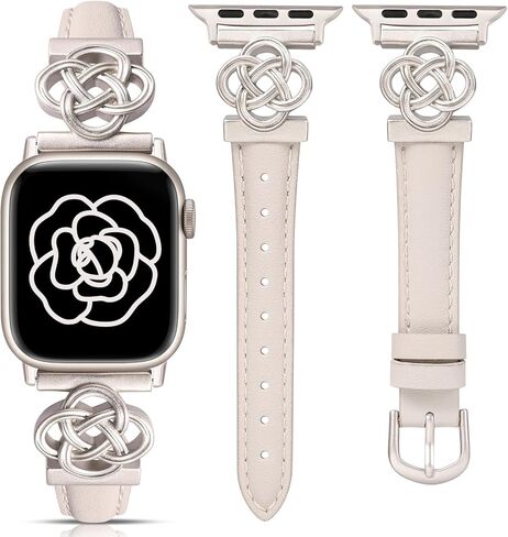 Wearlizer Slim Leather Band Compatible with Apple Watch Bands Women 41/40/38/42/44/45/46/49mm, Dressy Fancy Designer Celtic Knot Thin Leather Strap for iWatch Series 10 9 Ultra SE 8 7 6 5 4 3 2 1 in Kuwait