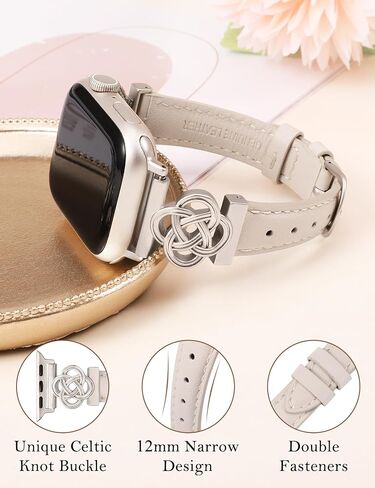 Wearlizer Slim Leather Band Compatible with Apple Watch Bands Women 41/40/38/42/44/45/46/49mm, Dressy Fancy Designer Celtic Knot Thin Leather Strap for iWatch Series 10 9 Ultra SE 8 7 6 5 4 3 2 1 in Kuwait
