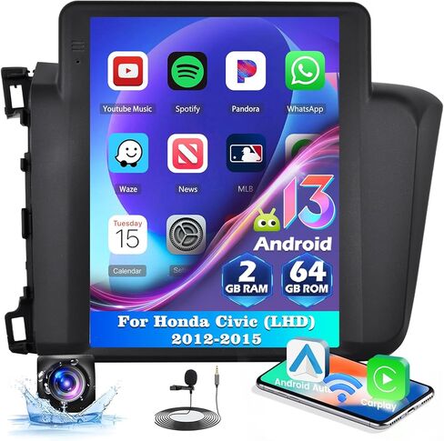 9.7 بوصة راديو سيارة لـ Honda Civic 2012 2013 2014 2015 ، Car Stereo Wireless Carplay Android Auto ، Android 13 System ، 2+64GB ، شاشة تعمل باللمس Radio Car Radio GPS WiFi SWC AHD Camera in Kuwait