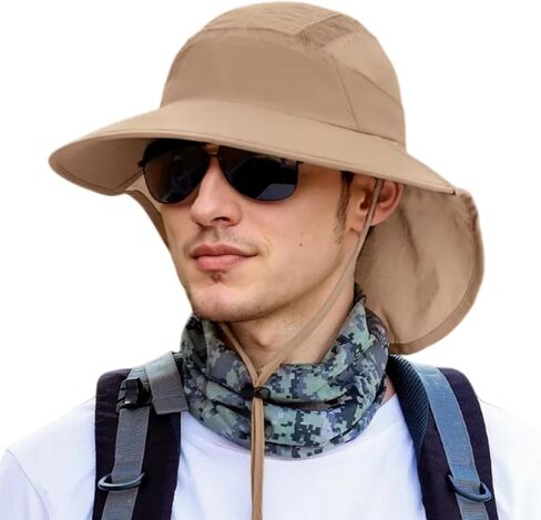 Outdoor Sun Hat with Neck Flap UPF 50+ Protection Hiking Fishing Hats for Men Women Wide Brim Fishing Sun Hat for Women Men in Saudi Arabia