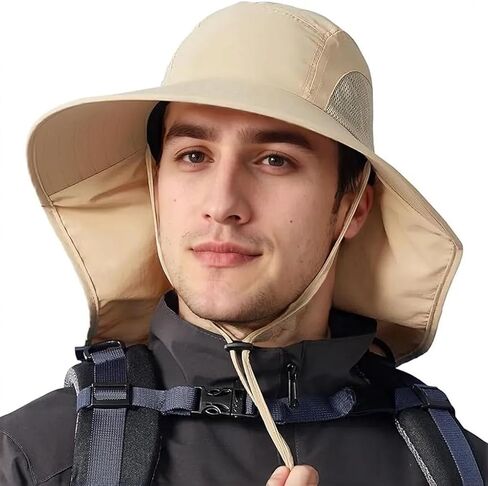 Outdoor Sun Hat with Neck Flap UPF 50+ Protection Hiking Fishing Hats for Men Women Wide Brim Fishing Sun Hat for Women Men in Saudi Arabia