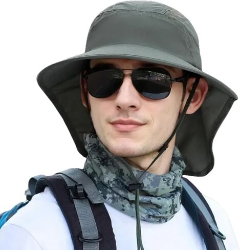 Outdoor Sun Hat with Neck Flap UPF 50+ Protection Hiking Fishing Hats for Men Women Wide Brim Fishing Sun Hat for Women Men in Saudi Arabia