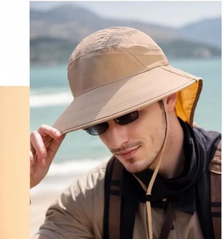 Outdoor Sun Hat with Neck Flap UPF 50+ Protection Hiking Fishing Hats for Men Women Wide Brim Fishing Sun Hat for Women Men in Saudi Arabia