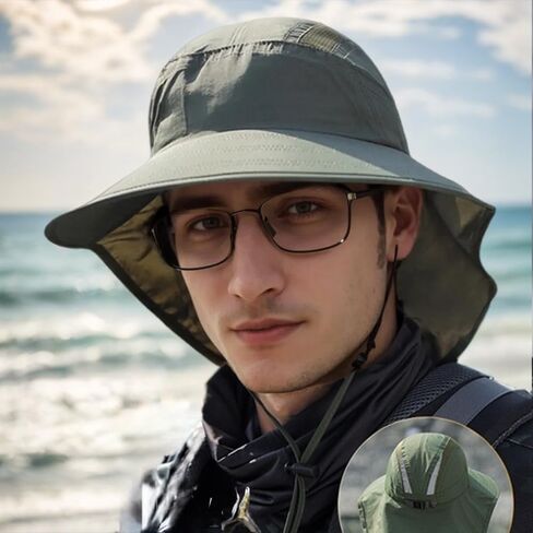 Outdoor Sun Hat with Neck Flap UPF 50+ Protection Hiking Fishing Hats for Men Women Wide Brim Fishing Sun Hat for Women Men in Saudi Arabia