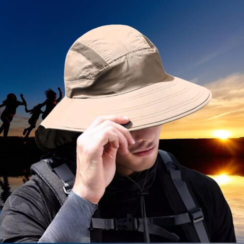 Outdoor Sun Hat with Neck Flap UPF 50+ Protection Hiking Fishing Hats for Men Women Wide Brim Fishing Sun Hat for Women Men in Saudi Arabia
