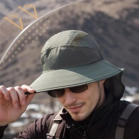 Outdoor Sun Hat with Neck Flap UPF 50+ Protection Hiking Fishing Hats for Men Women Wide Brim Fishing Sun Hat for Women Men in Saudi Arabia