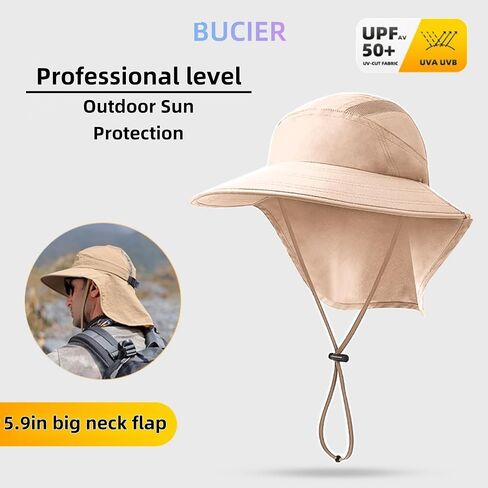 Outdoor Sun Hat with Neck Flap UPF 50+ Protection Hiking Fishing Hats for Men Women Wide Brim Fishing Sun Hat for Women Men in Saudi Arabia