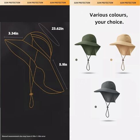Outdoor Sun Hat with Neck Flap UPF 50+ Protection Hiking Fishing Hats for Men Women Wide Brim Fishing Sun Hat for Women Men in Saudi Arabia