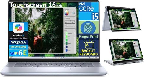 Dell Inspiron 16 2-in-1 Labtop 16.0 "شاشة تعمل باللمس Wuxga (Intel Ultra 5 125U ، 16GB LPDDR5X ، 512GB M.2 PCIE SSD ، Backlit KB ، Phunsprint ، 2 Thunderbolt 4 ، Wifi 6E ، Webcam ، Win 11 Pro) in Kuwait
